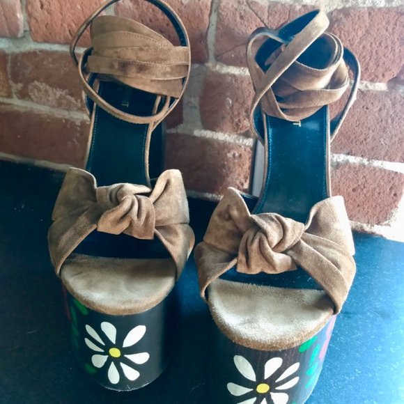 Saint Laurent Paige Floral Platform Leather Sandal - Picture 3 of 7